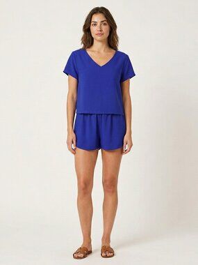 Royal Blue 2 Piece Set V Neck Top and Shorts